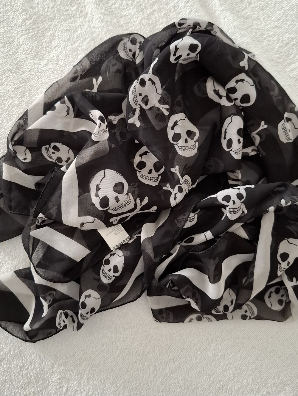 Halloween Skull Scarf Black White Chiffon Lightweight Cosplay Gothic